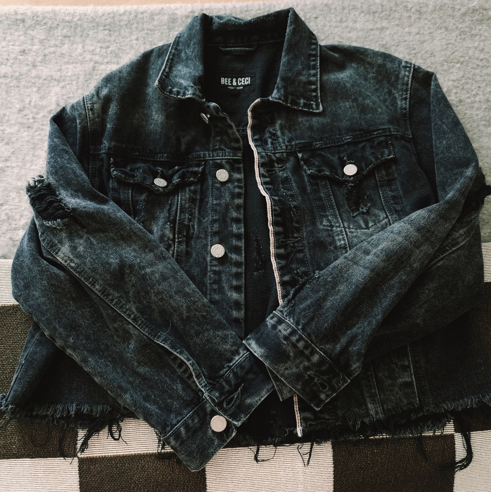 Black distressed denim jacket